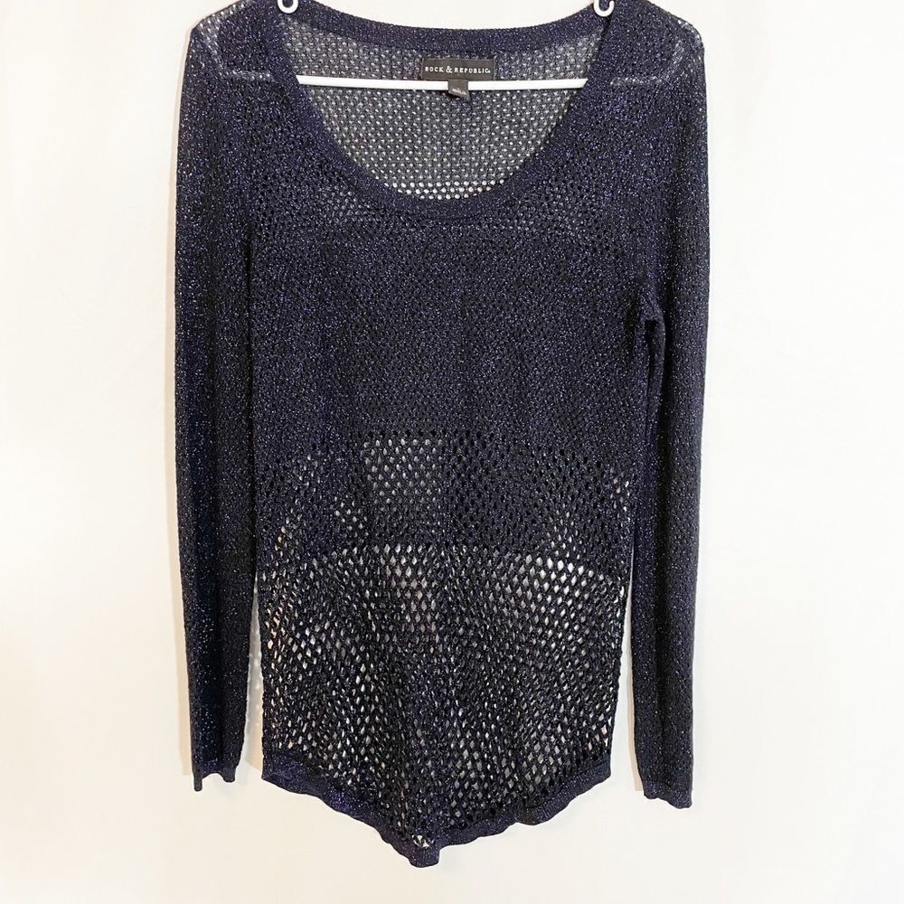 Rock & Republic Black Metallic Blue Knit Sweater S - Picture 2 of 9